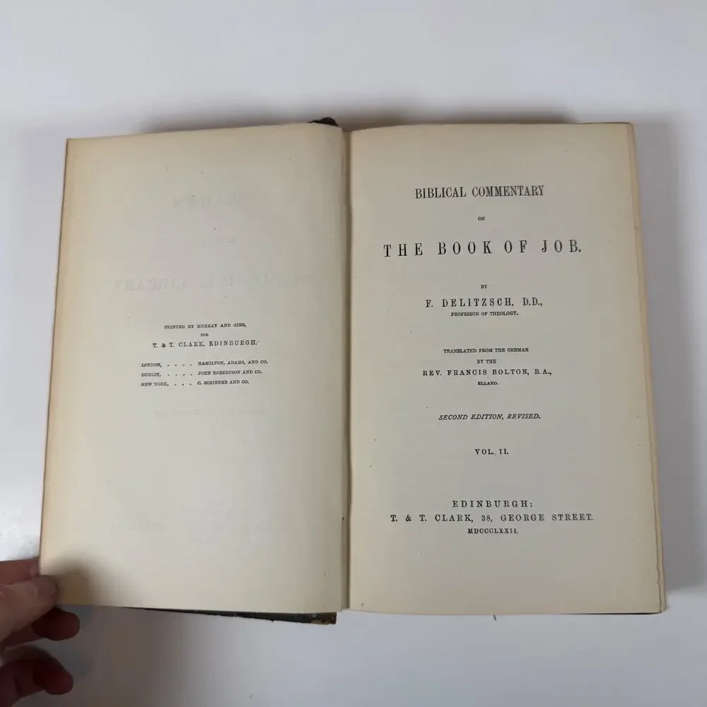 Biblical Commentary on the Book of Job Vol II by F. Delitzsch 1872 Antique Book